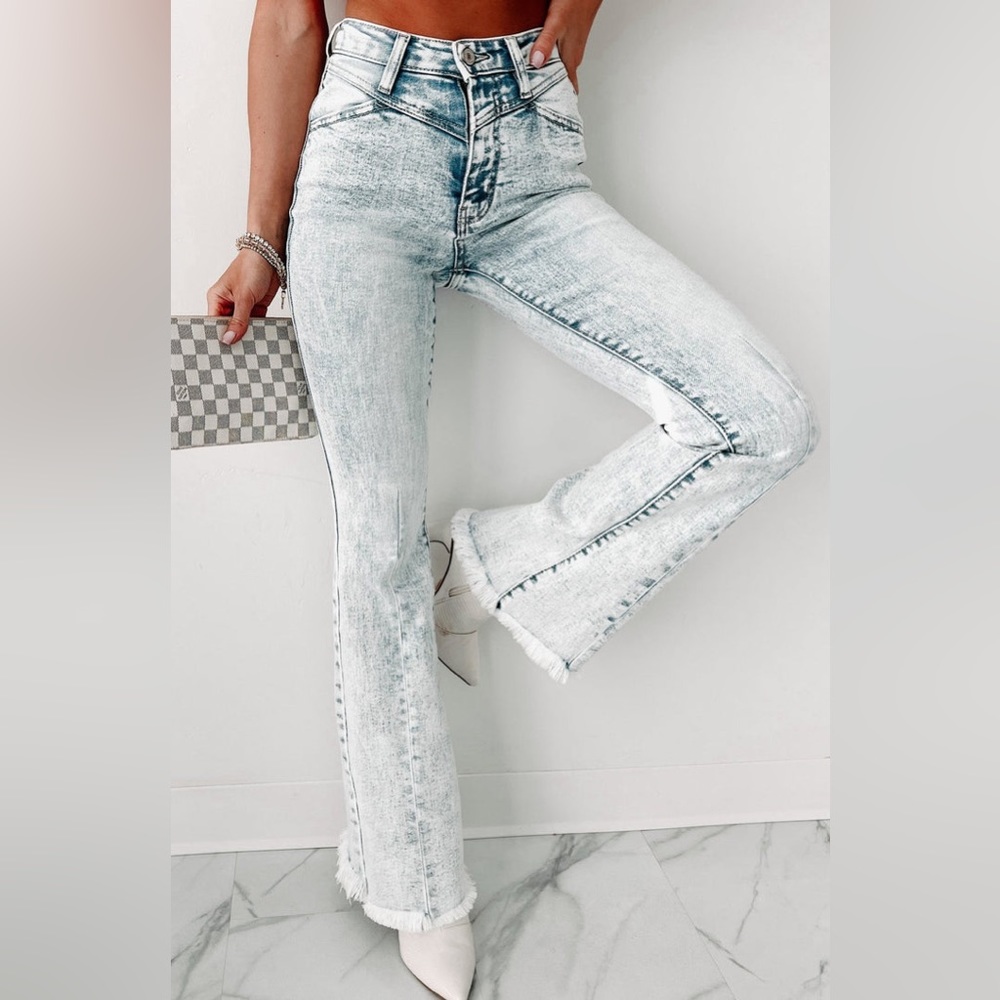 KanCan High-Rise Acid Wash Flare Jeans - White & Gray - Picture 4 of 12